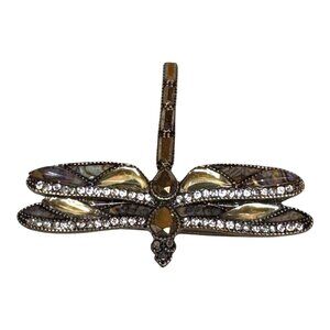 Vintage Napier Dragonfly Rhinestone Brooch Pin Enamel  Gold Tone & Brown Accents